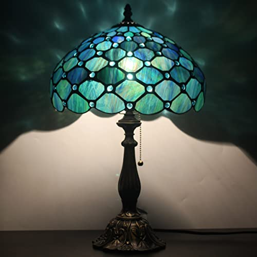 Tiffany Stained Glass Table Lamp Sea Blue Pear J2662