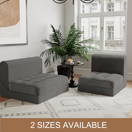COMAX Folding Sofa Bed Convertible Chair Bed Corduroy 3-in-1 Floor Couch, Dark Grey E940