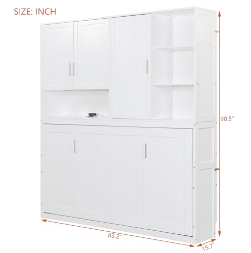 PURLOVE Wood Twin Murphy Bed with Light and USB, Gray W600663