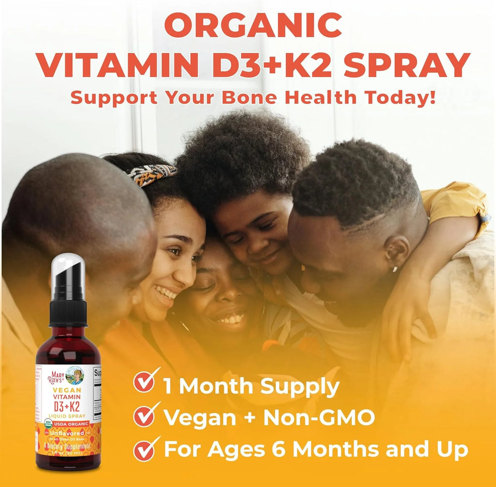 MaryRuth Organics Vitamin D3+K2 Spray, Vegan Liquid Supplement, 1 fl oz E7324