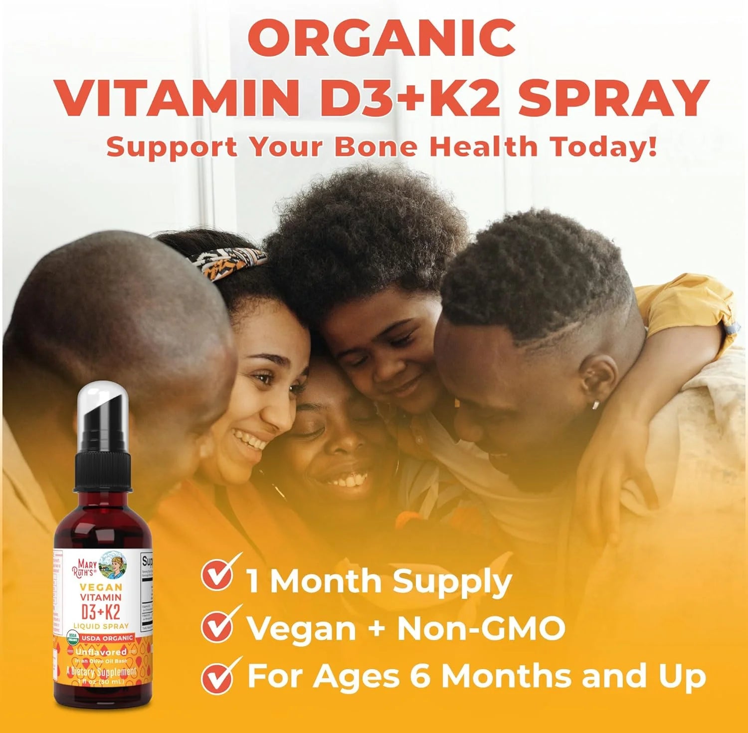 MaryRuth Organics Vitamin D3+K2 Spray, Vegan Liquid Supplement, 1 fl oz E7324