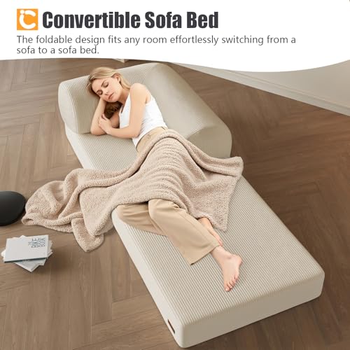 COMAX Folding Sofa Bed Convertible Chair Bed Corduroy 3-in-1 Floor Couch, Dark Grey E940