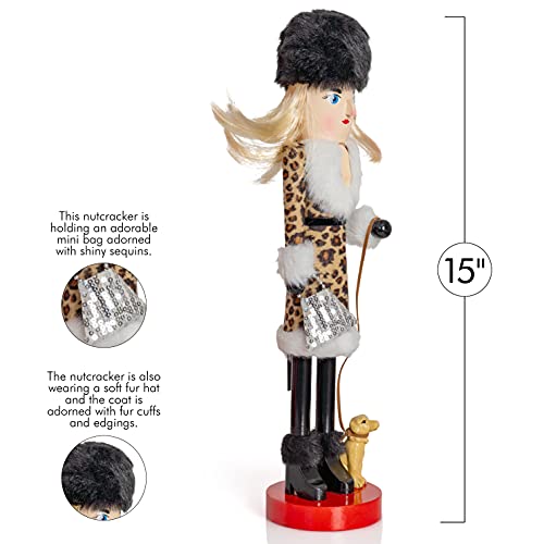 Ornativity Christmas Nutcracker Wooden Glitter Shopper Dog Mom Decor 15" H938