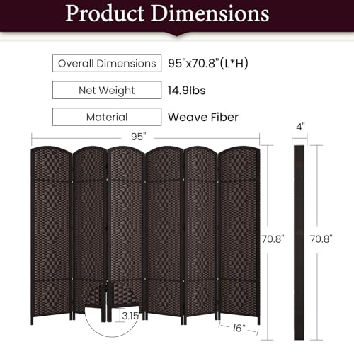 Rose Home Fashion 6 ft Tall Room Divider 4 Panel Folding Privacy Screen, Dark Coffee C8634