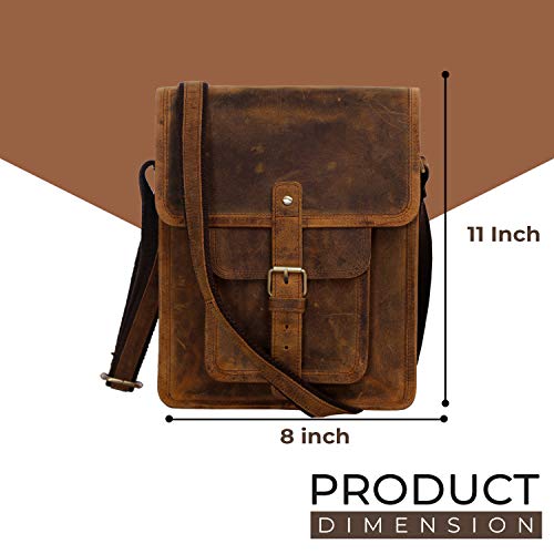 Leather Crossbody Bag Messenger Satchel for Men and Women, Brown P148