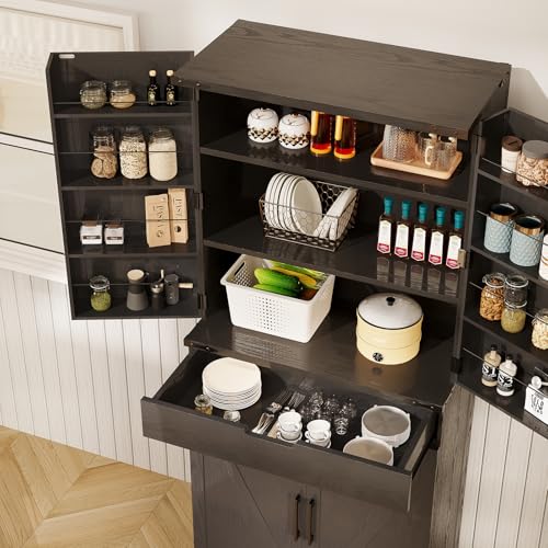 72" Tall Storage Cabinet with Adjustable Shelves & Steel Frame, Dark Grey F5479