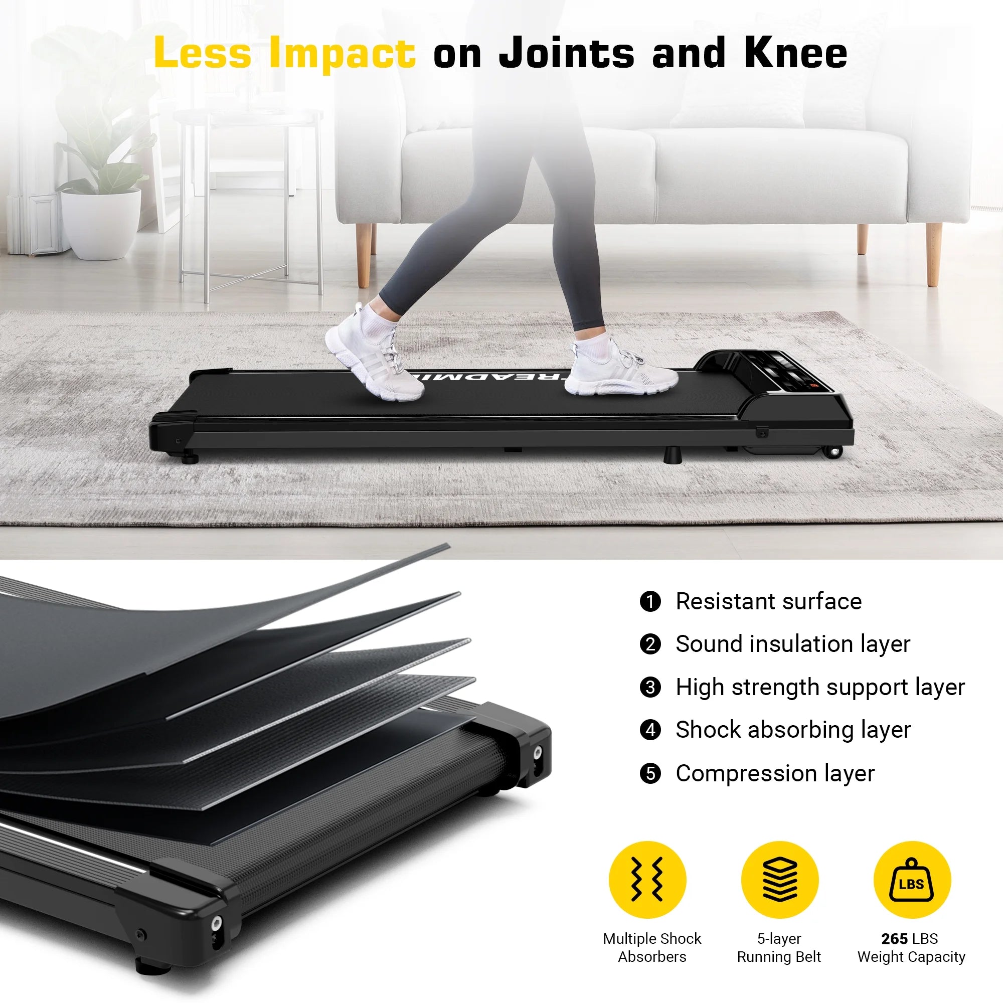 Under Desk Treadmill Walking Pad 2.25HP with Remote, Black J5158