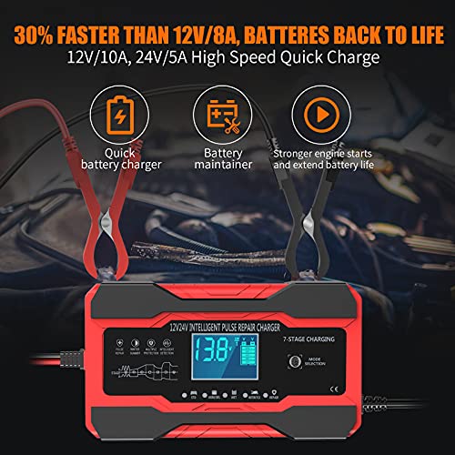 YONHAN Battery Charger 10-Amp 12V/24V Fully-Automatic Smart Car Battery Charger G4913