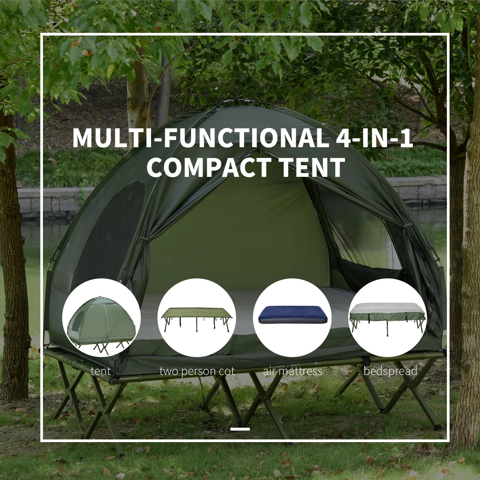 Outsunny 2 Person Foldable Camping Cot with Tent and Air Mattress X49896