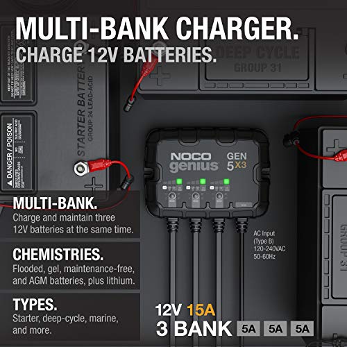 NOCO Genius GEN5X3 3-Bank 15A Onboard Battery Charger for Marine & Lithium Batteries U794925