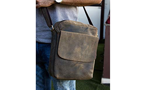 Leather Crossbody Bag Messenger Satchel for Men and Women, Brown P148
