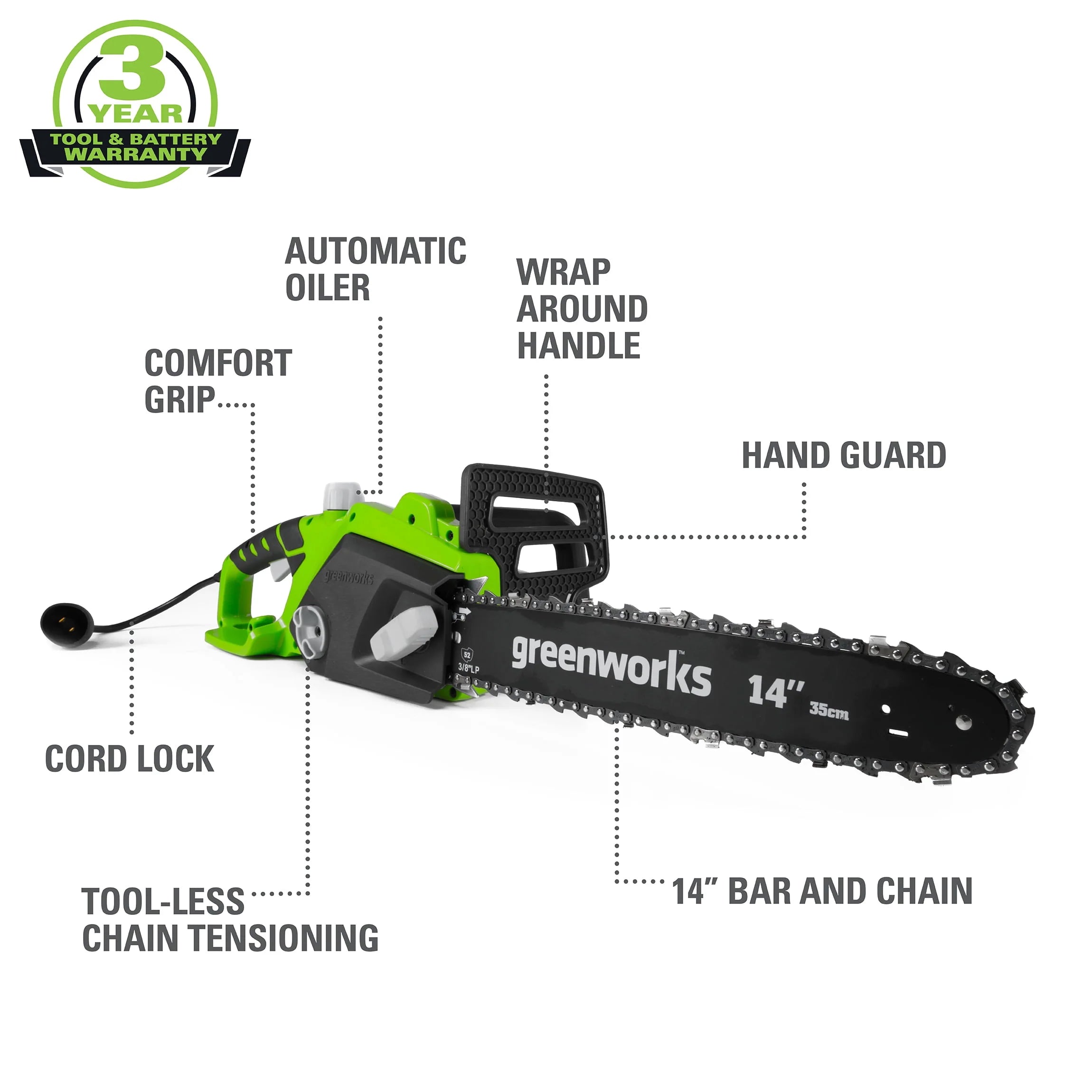 Greenworks 14 Corded Electric 10.5 Amp Chainsaw Z9273