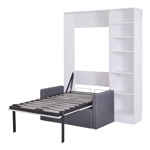 MERITLINE Queen Murphy Bed with Couch and Storage Shelves, White M951
