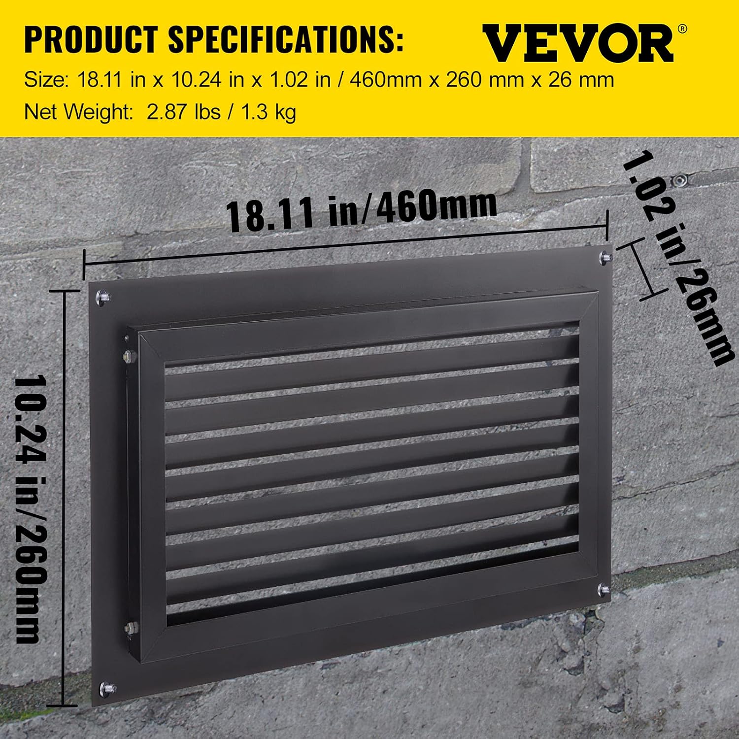 VEVOR Foundation Flood Vent 8" x 16" Wall Mounted, Black D37760