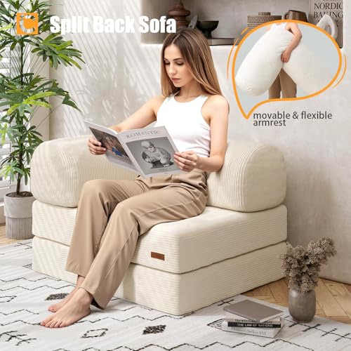 COMAX Folding Sofa Bed Convertible Chair Bed Corduroy 3-in-1 Floor Couch, Dark Grey E940