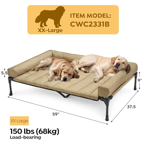 Veehoo Elevated Dog Bed with Removable Waterproof Bolster Cushion, Breathable Mesh, Indoor Outdoor, 42x30 inches, Beige U875430