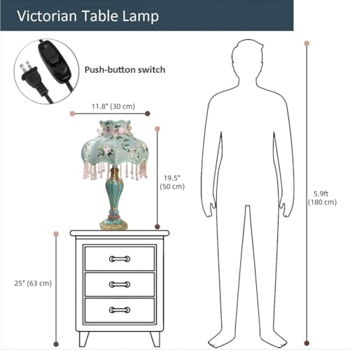 Vintage Floral Fabric Table Lamp with Beaded Lampshade G3551