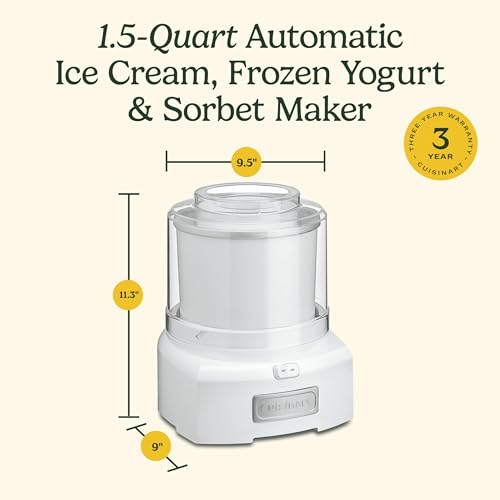 Cuisinart Ice Cream Maker, 1.5 Quart, Sorbet & Frozen Yogurt, ICE-21P1, White A833541