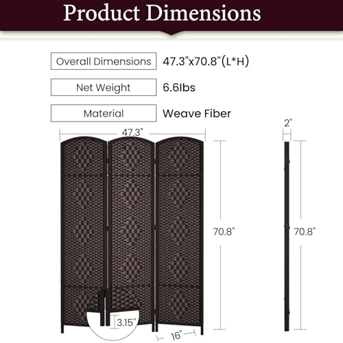 Rose Home Fashion 6 ft Tall Room Divider 4 Panel Folding Privacy Screen, Dark Coffee C8634