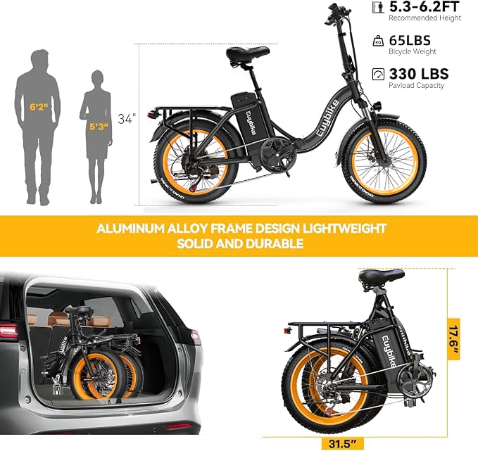 Folding Electric Bike 1000W 48V 20AH Removable Battery 20" Fat Tire for Adults C847123