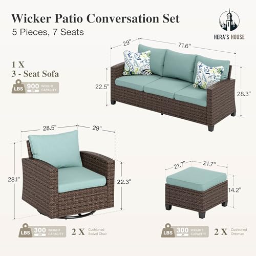 HERA'S HOUSE Patio Furniture Set with 56" Fire Pit Table, 6 Pieces 7 Seats Wicker Sectional Z546196