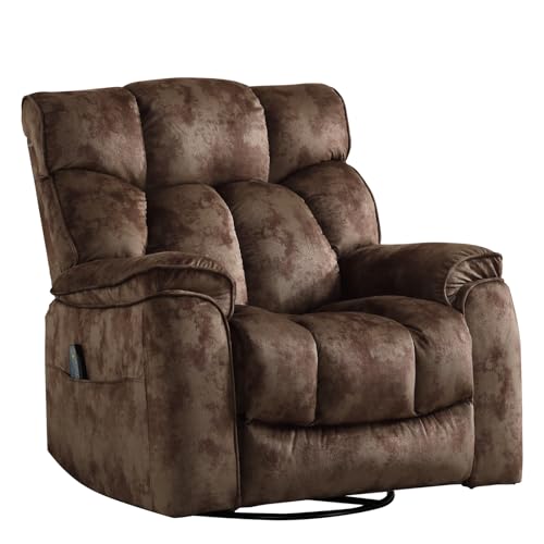 INZOY Massage Swivel Rocker Recliner with Heat and Vibration, Brown G989