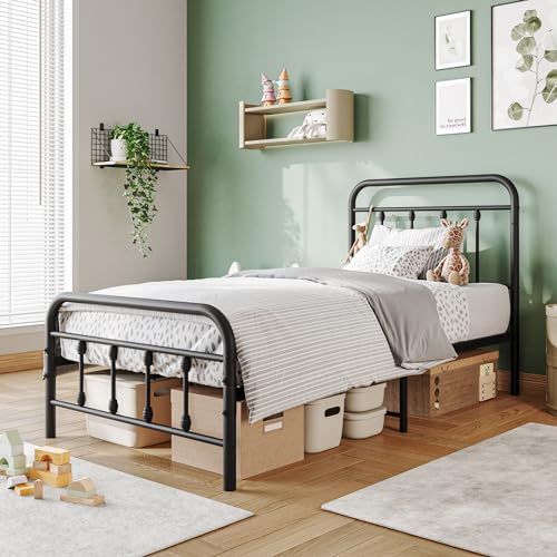 Vintage Full Size Metal Bed Frame with Headboard and Footboard, Black Z946901