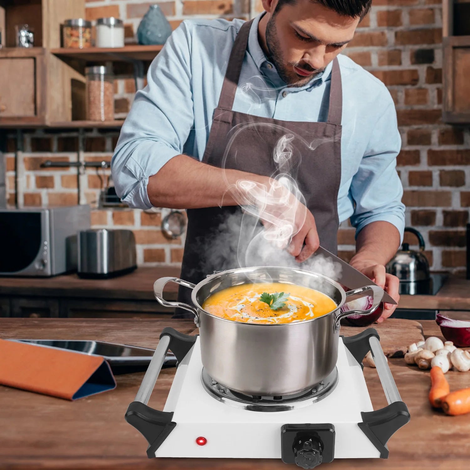 iMounTEK 1000W Electric Single Burner Portable Hot Plate with 5 Temperature Adjustments, White A6018