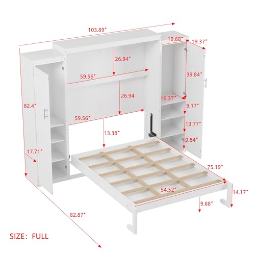 Harper & Bright Designs Full Murphy Bed with Two Closets and Storage Shelf, Walnut P2065