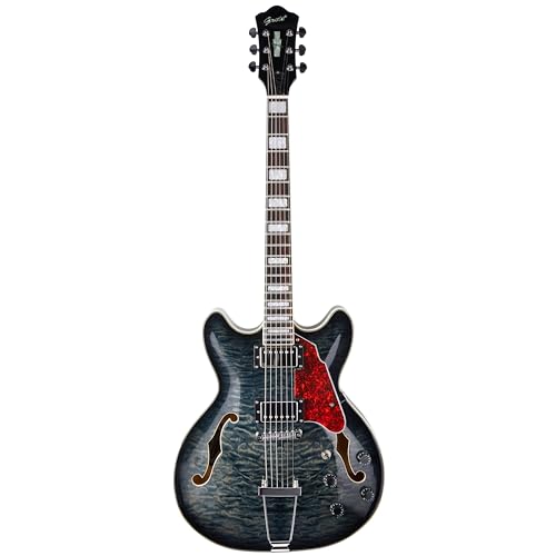 GROTE Jazz Electric Guitar Semi-Hollow Body with Gig Bag, Black Y60488