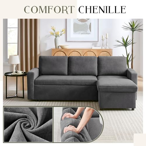 55" 3-in-1 Convertible Sleeper Sofa Bed with Adjustable Backrest, Chenille, Beige R49011