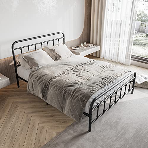 Vintage Full Size Metal Bed Frame with Headboard and Footboard, Black Z946901