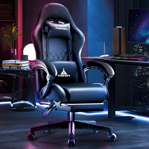 Ergonomic Gaming Chair with Massage, Footrest and Lumbar Support, Black U920785