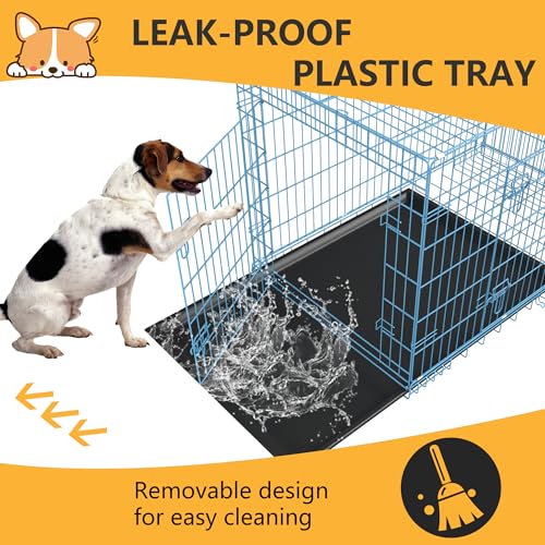 FDW Dog Crate for Large Dogs 48 Inch Folding Metal Wire Cage Double Door N1299