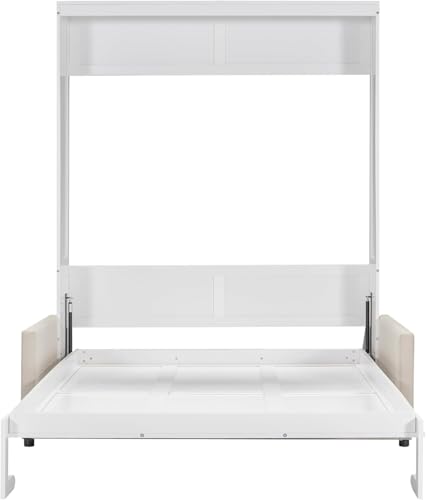 MERITLINE Queen Murphy Bed with Couch and Storage Shelves, White M951