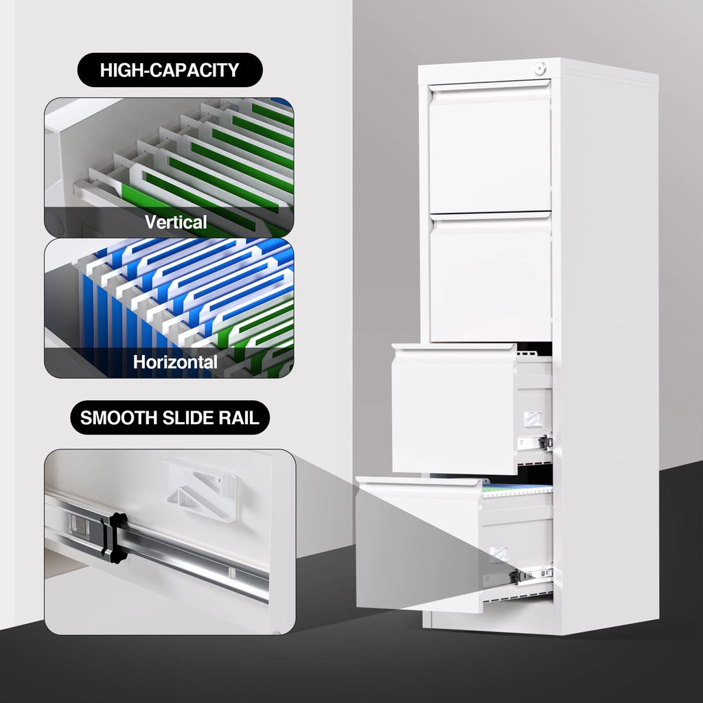 SUPEER 4 Drawer File Cabinet with Lock, Metal Vertical Storage, Black E499