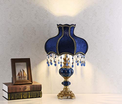 Victorian Table Lamp Blue Fabric Shade Resin Body 21.6 in H J9111