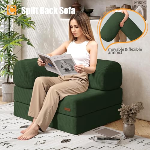 COMAX Folding Sofa Bed Convertible Chair Bed Corduroy 3-in-1 Floor Couch, Dark Grey E940