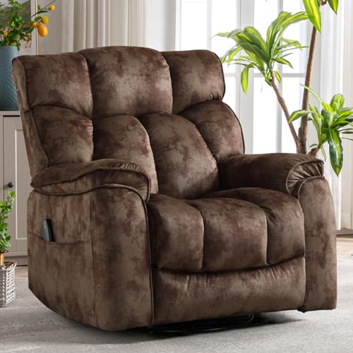 INZOY Massage Swivel Rocker Recliner with Heat and Vibration, Brown G989