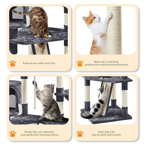 Yaheetech Multi-Level Cat Tree with Scratching Posts, Plush Perches and Condo, Dark Gray and White V70137