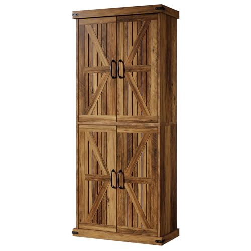 Tribesigns 71" Tall Kitchen Pantry Storage Cabinet with Barn Doors, Brown W874