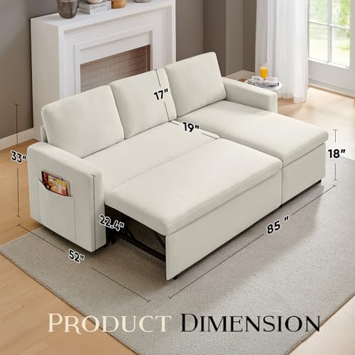55" 3-in-1 Convertible Sleeper Sofa Bed with Adjustable Backrest, Chenille, Beige R49011