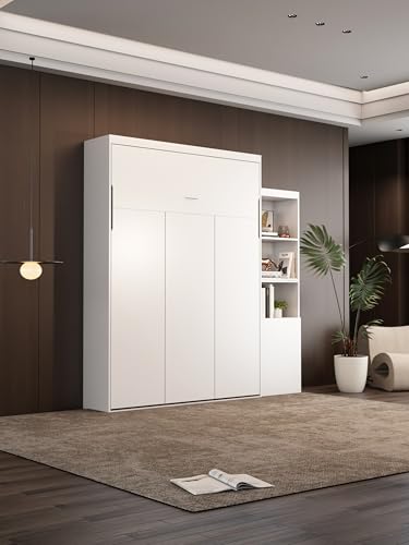 White Full Size Murphy Bed Cabinet with Shelf and Drawers Y948