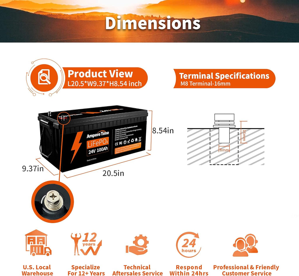 Ampere Time 12V 200Ah Plus LiFePO4 Battery with 200A BMS N84511
