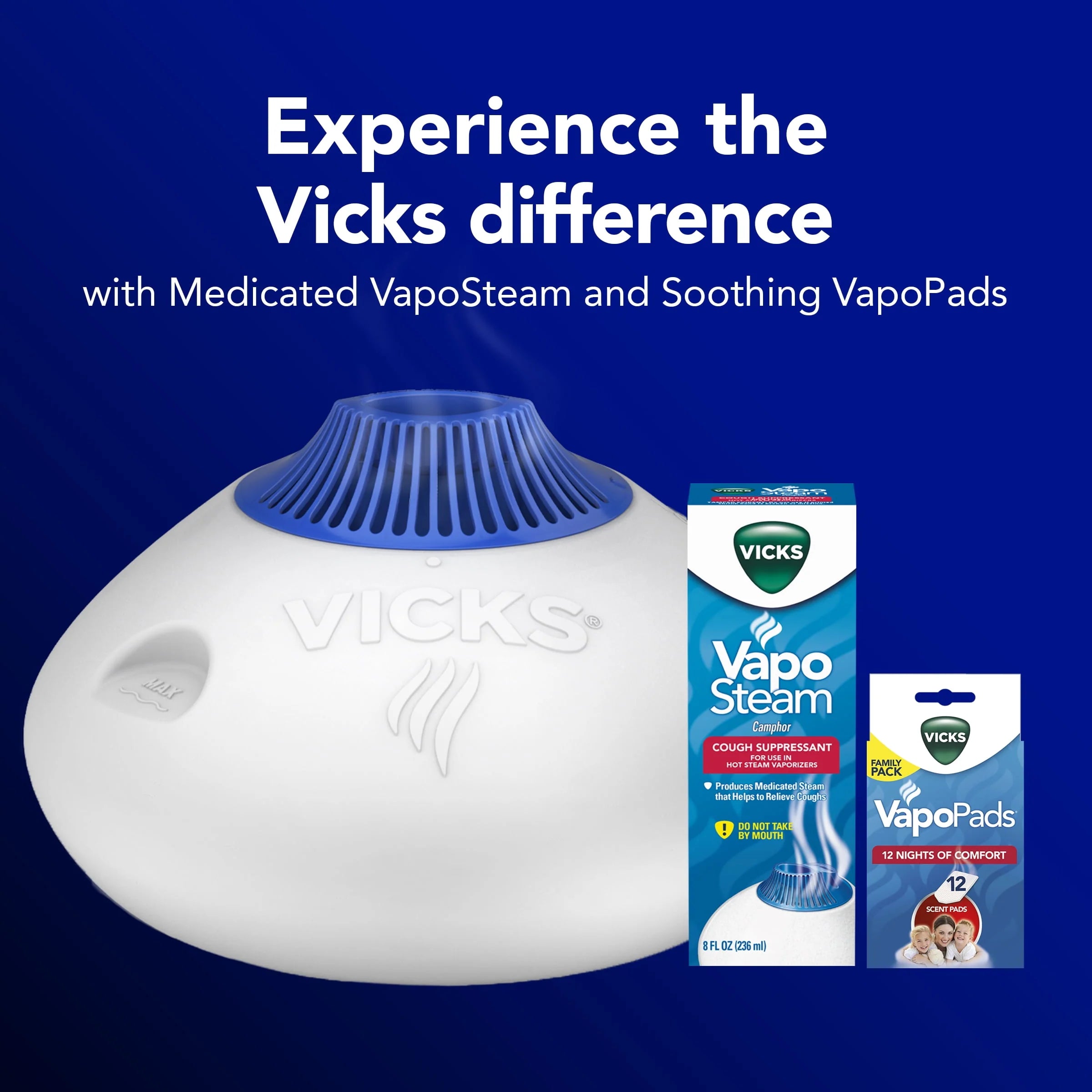 Vicks Warm Steam Vaporizer Humidifier, 600 sq ft, White O906