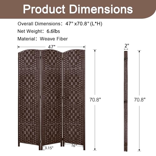 Rose Home Fashion 6 ft Tall Room Divider 4 Panel Folding Privacy Screen, Dark Coffee C8634