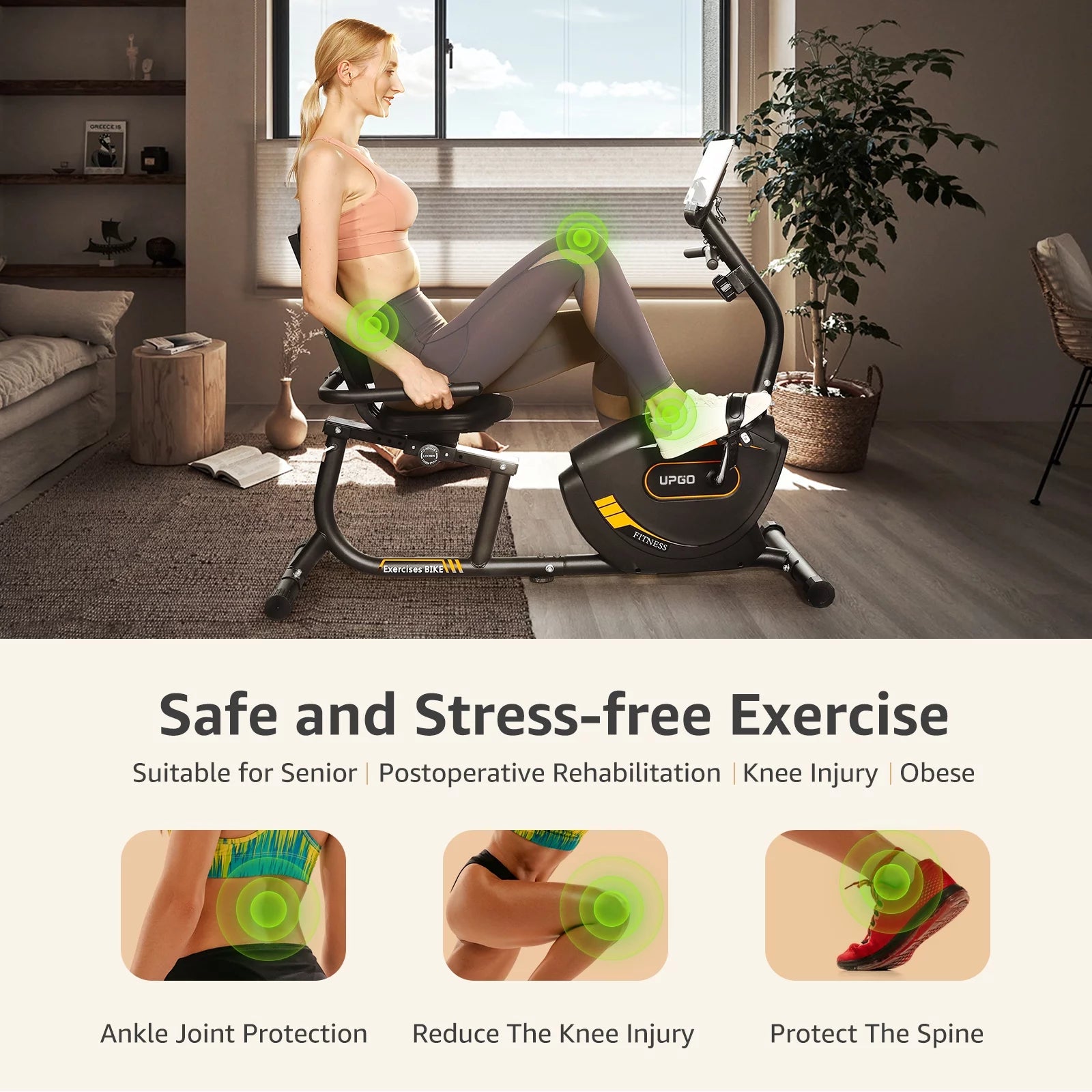 UPGO Recumbent Exercise Bike for Adults Seniors Indoor Magnetic Cycling E172411