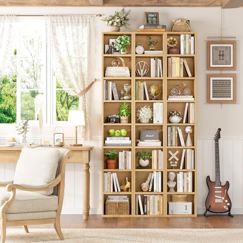 FOTOSOK 8-Tier Media Tower Rack, Tall Narrow Bookcase, Black/Brown W19438