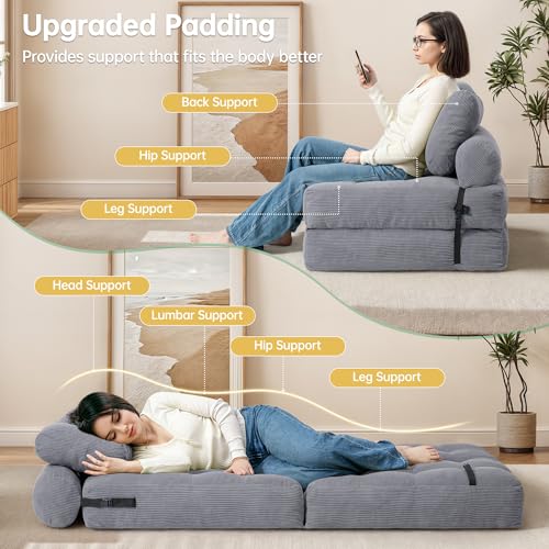 Folding Sofa Bed Convertible Sleeper Chair with Pillow, Grey L546