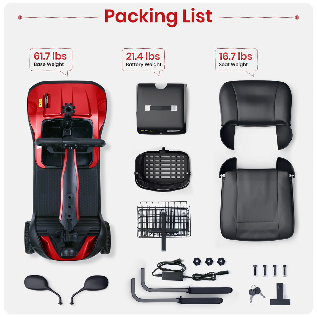 SACVON 4 Wheel Mobility Scooter for Seniors, Foldable, 330lbs, Red R1779